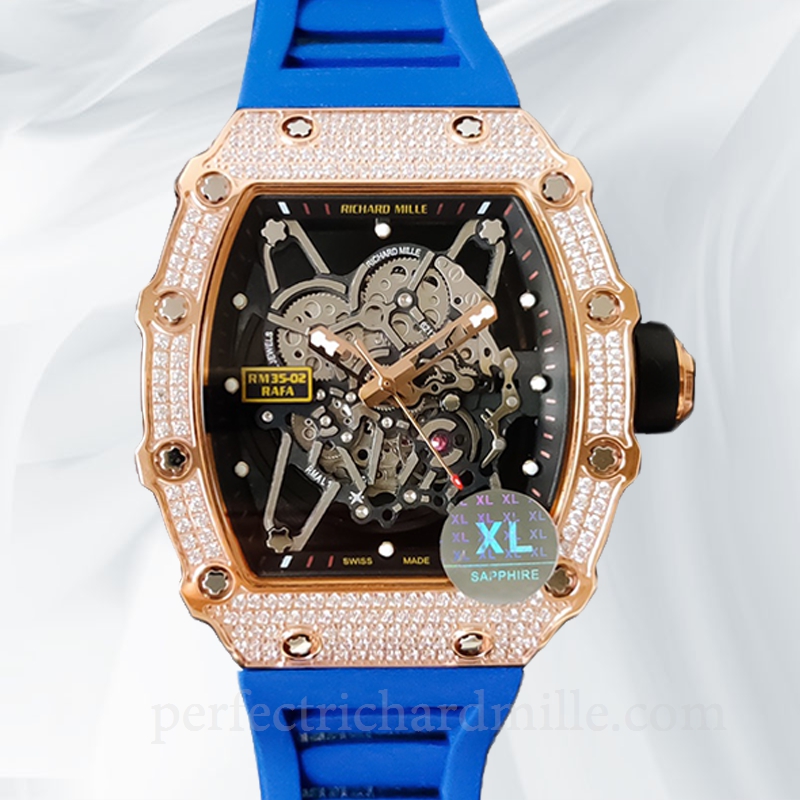 replica Richard Mille RM35-02 Mechanical Men Diamond Bezel Watch Transparent Dial watch - Click Image to Close