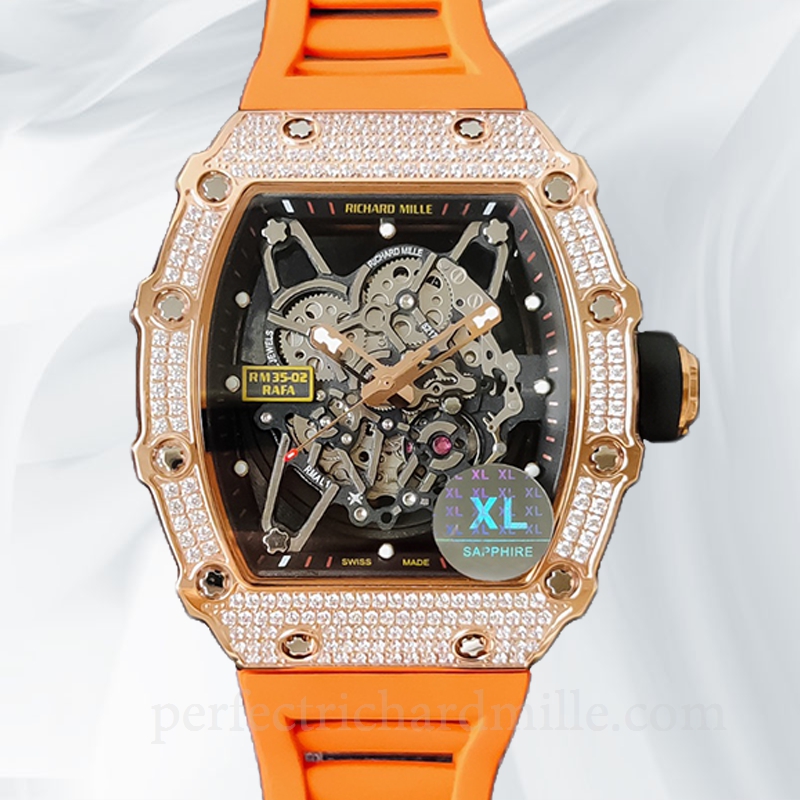 replica Richard Mille RM35-02 Mechanical Men Watch Diamond Bezel Transparent Dial watch