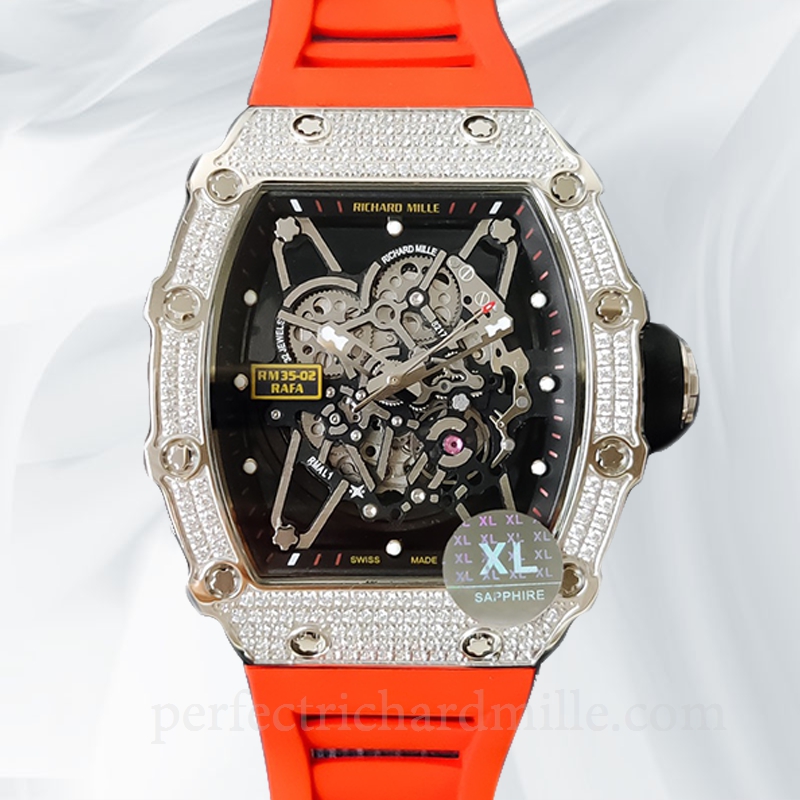 replica Richard Mille RM35-02 Men Mechanical Transparent Dial Diamond Bezel watch