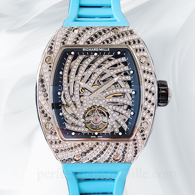 replica Richard Mille RM51-02 Ladies Mechanical Watch Diamond Paved Dial Rubber Band watch