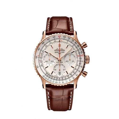 replica Breitling - RB0139211G1P1 Navitimer B01 Chronograph 41 Red Gold / Silver / Alligator - Folding watch - Click Image to Close
