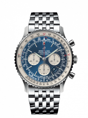 replica Breitling - AB0127211C1A1 Navitimer 1 B01 Chronograph 46 Stainless Steel / Aurora Blue / Bracelet watch - Click Image to Close