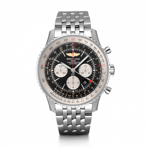 replica Breitling - AB0441211B1A1 Navitimer GMT Stainless Steel / Black / Bracelet watch - Click Image to Close