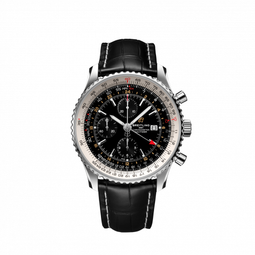 replica Breitling - A24322121B2P2 Navitimer 1 Chronograph GMT Stainless Steel / Black / Croco / Folding watch