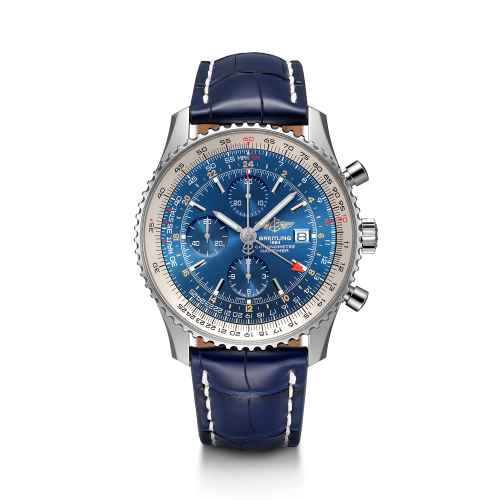 replica Breitling - A24322121C1P1 Navitimer World Stainless Steel / Blue / Croco / Pin watch - Click Image to Close