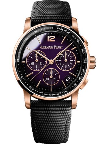 replica Audemars Piguet - 26393OR.OO.A002KB.02 CODE 11.59 Chronograph Selfwinding Pink Gold / Purple / Fabric watch - Click Image to Close