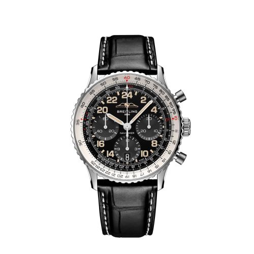 best replica Breitling - PB02301A1B1P1 Navitimer B02 Chronograph 41 Cosmonaute Stainless Steel - Platinum / Black / Alligator - Folding watch
