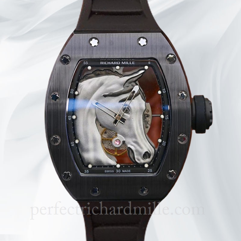 replica Richard Mille RM52-02 Men Mechanical Horse Head Skeleton Dial Rubber Band watch - Click Image to Close