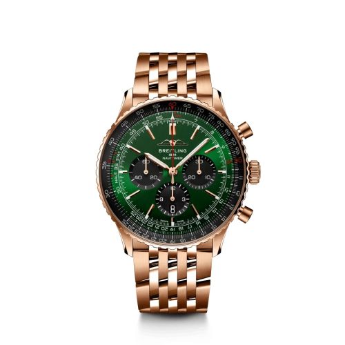 best replica Breitling - RB0137241L1R1 Navitimer B01 Chronograph 46 Red Gold / Green / Bracelet watch - Click Image to Close