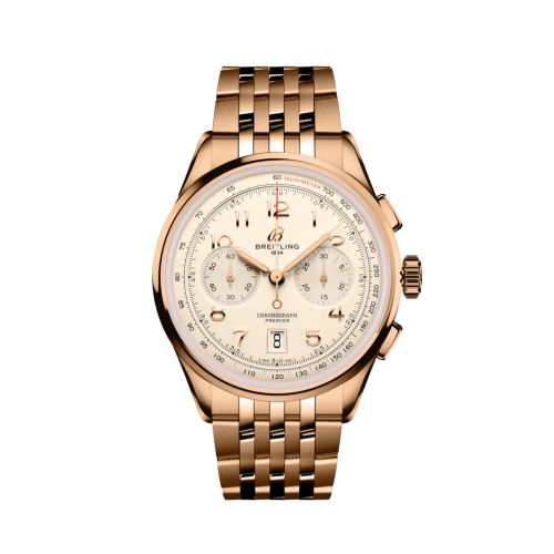 replica Breitling watch - RB0145371G1R1 Premier B01 Chronograph 42 Red Gold / Cream / Bracelet