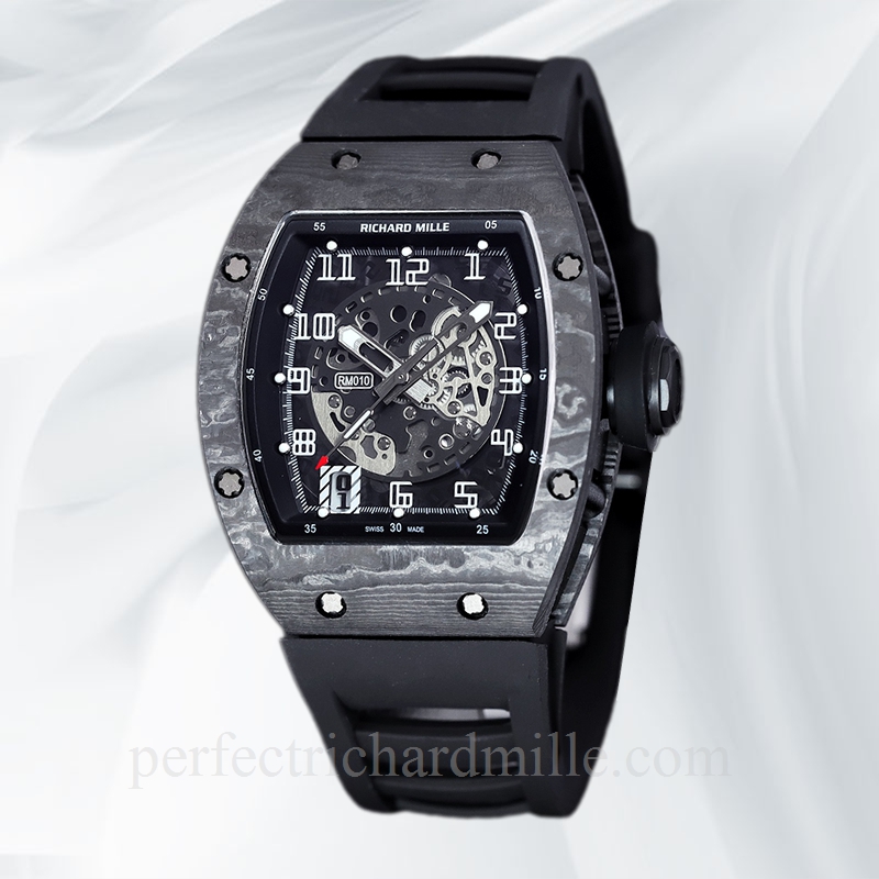 replica Richard Mille RM 010 Men Automatic Carbon Fiber Rubber Band Watch - Click Image to Close