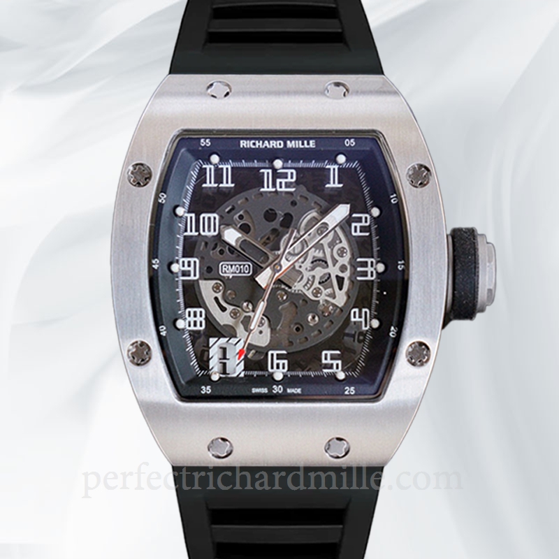 replica Richard Mille RM010 Men Automatic Black Dial Watch Rubber Band watch