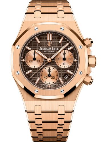 replica Audemars Piguet - 26239OR.OO.1220OR.02 Royal Oak Chronograph 41 Pink Gold / Brown / Bracelet watch - Click Image to Close