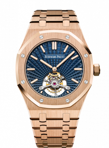 replica Audemars Piguet - 26522OR.OO.1220OR.01 Royal Oak Ultra Thin Tourbillon Pink Gold / Blue Evolutive watch - Click Image to Close