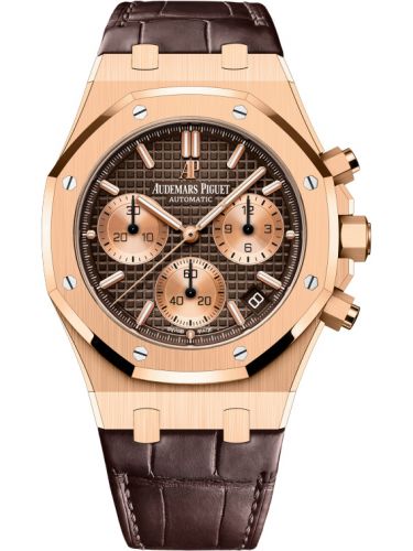 replica Audemars Piguet - 26239OR.OO.D812CR.01 Royal Oak Chronograph 41 Pink Gold / Brown / Alligator watch - Click Image to Close