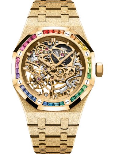 replica Audemars Piguet - 15468BA.YG.1259BA.01 Royal Oak 37 Double Balance Wheel Openworked Frosted Yellow Gold / Rainbow watch - Click Image to Close