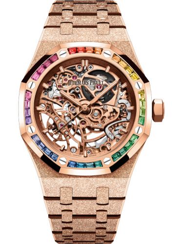 replica Audemars Piguet - 15468OR.YG.1259OR.01 Royal Oak 37 Double Balance Wheel Openworked Frosted Pink Gold / Rainbow watch - Click Image to Close