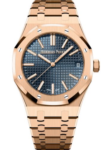 replica Audemars Piguet - 15510OR.OO.1320OR.01 Royal Oak Selfwinding 41 Pink Gold / Blue / 50th Anniversary watch - Click Image to Close
