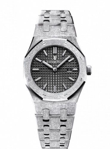 replica Audemars Piguet - 67653BC.GG.1263BC.02 Royal Oak 67653 Quartz Frosted White Gold / Black / Bracelet watch