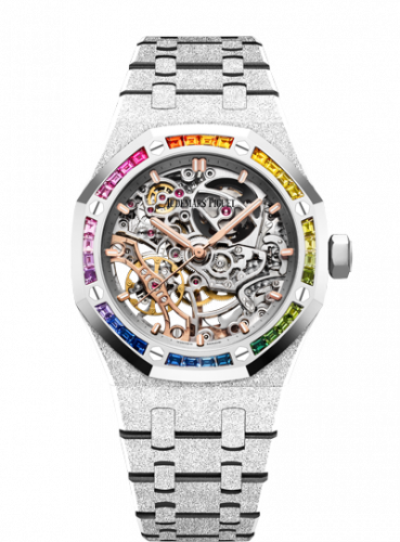 replica Audemars Piguet - 15468BC.YG.1259BC.01 Royal Oak 37 Double Balance Wheel Openworked Frosted White Gold / Rainbow watch - Click Image to Close