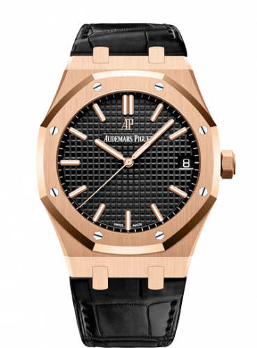 replica Audemars Piguet - 15500OR.OO.D002CR.01 Royal Oak 15500 Pink Gold / Black / Strap watch