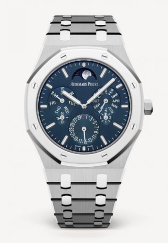 replica Audemars Piguet - 26586IP.OO.1240IP.01 Royal Oak Perpetual Calendar Ultra Thin Titanium / Platinum / Blue / Bracelet watch - Click Image to Close