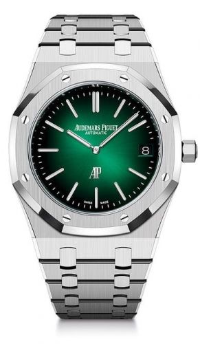 replica Audemars Piguet - 16202PT.OO.1240PT.01 Royal Oak Extra-Thin Platinum / Green / 50th Anniversary watch - Click Image to Close