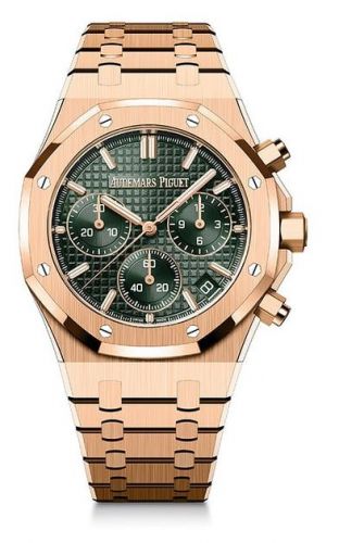 replica Audemars Piguet - 26240OR.OO.1320OR.04 Royal Oak Chronograph 41 Pink Gold / Green / 50th Anniversary watch - Click Image to Close