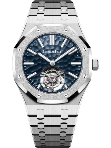 replica Audemars Piguet - 26730BC.GG.1320BC.01 Royal Oak Self-Winding Flying Tourbillon White Gold - Frosted / Dimpled Blue watch