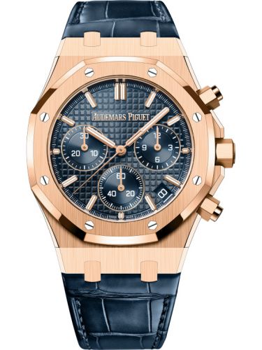 replica Audemars Piguet - 26240OR.OO.D315CR.02 Royal Oak Chronograph 41 Pink Gold / Blue / Strap watch