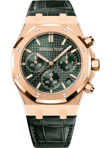 replica Audemars Piguet - 26240OR.OO.D404CR.02 Royal Oak Chronograph 41 Pink Gold / Green / Strap watch - Click Image to Close