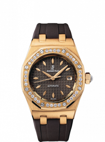 replica Audemars Piguet - 77321OR.ZZ.D080CA.01 Royal Oak Selfwinding 77321 Pink Gold / Diamond / Brown / Rubber watch