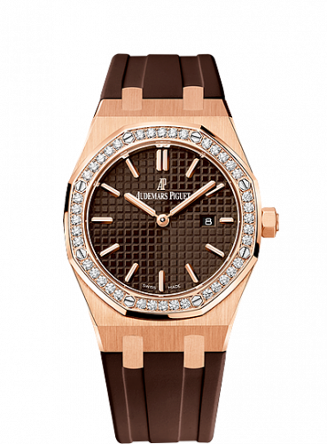 replica Audemars Piguet - 67651OR.ZZ.D080CA.01 Royal Oak 67651 Quartz Pink Gold / Brown / Rubber watch