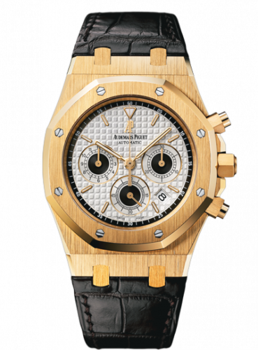 replica Audemars Piguet - 26022BA.OO.D098CR.01 Royal Oak 26022 Chronograph Yellow Gold / Silver / Strap watch