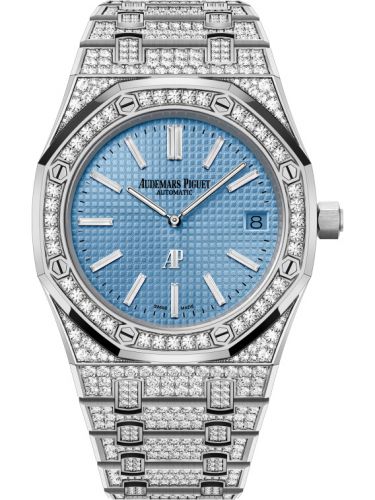 replica Audemars Piguet - 15202BC.ZZ.1241BC.02 Royal Oak Extra-Thin White Gold / Diamond / Blue watch - Click Image to Close