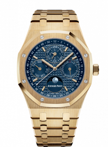 replica Audemars Piguet - 26574BA.OO.1220BA.01 Royal Oak Perpetual Calendar 41 Yellow Gold / Blue watch