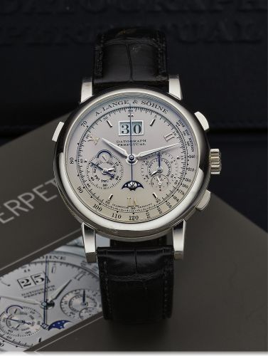 replica A. Lange & Söhne - 410.025 Datograph Perpetual Platinum / Silver watch - Click Image to Close
