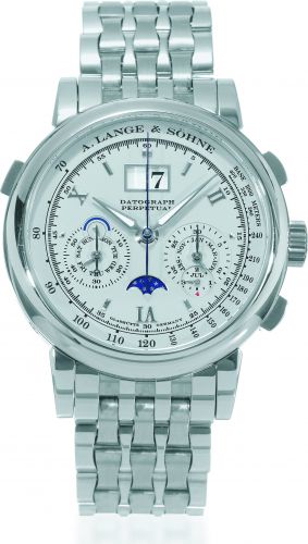 replica A. Lange & Söhne - 410.425 Datograph Perpetual Platinum / Silver / Bracelet watch - Click Image to Close