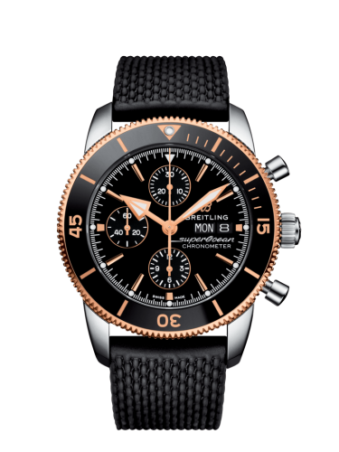 Breitling watch replica - U13313121B1S1 Superocean Heritage II Chronograph 44 Stainless Steel / Rose Gold / Black / Rubber / Folding - Click Image to Close