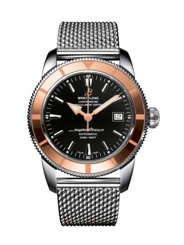 Breitling watch replica - U1732112.BA61.154A Superocean Heritage 42 Stainless Steel / Red Gold / Volcano Black / Milanese - Click Image to Close