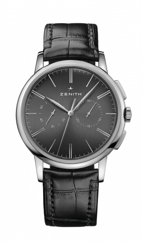 replica Zenith - 03.2270.4069/26.C493 Elite Chronograph Classic Stainless Steel / Black / Alligator watch - Click Image to Close