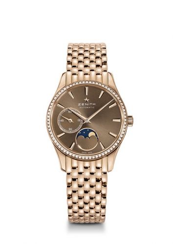 replica Zenith - 22.2310.692/75.M2310 Elite Ultra Thin Lady Moonphase Rose Gold / Brown / Diamond / Bracelet watch