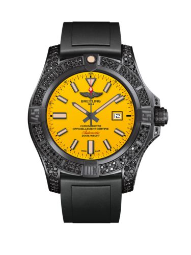 replica Breitling - V17311AU.I526.134S Avenger Blackbird 44 Black Titanium / Diamondworks / Cobra Yellow / Rubber watch - Click Image to Close